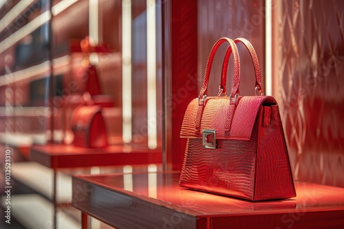 Luxury Designer Handbag Showcase in Elegant Boutique Setting photo