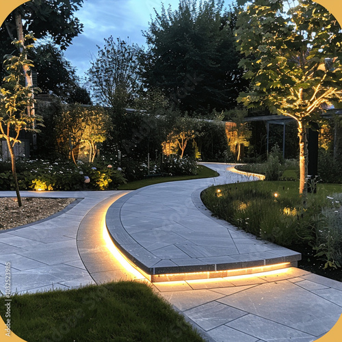 Illuminated garden path patio