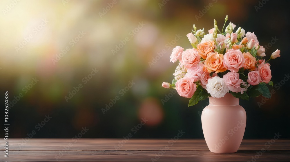Elegant bouquet of roses and flowers in a soft vase Elegant bouquet of roses and flowers in a soft vase