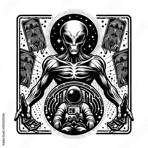 a scary alien and a astronaut