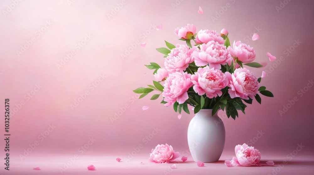 Elegant bouquet of pink peonies in a white vase Elegant bouquet of pink peonies in a white vase