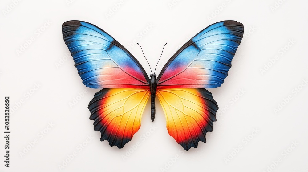 A beautiful, colorful butterfly in high-res, showing the bright orange, blue, and yellow shades of its wings in fine detail. A beautiful, colorful butterfly in high-res, showing the bright orange, blue, and yellow shades of its wings in fine detail.