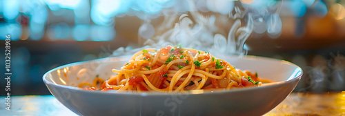 Vegan spaghetti with tomato sauce and vegetables