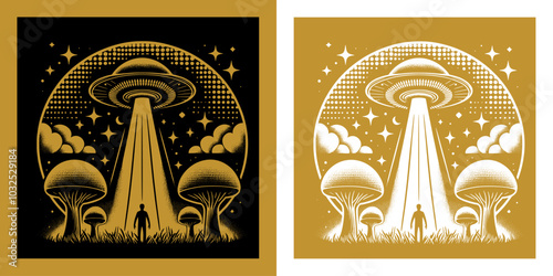 glowing ufo in the forest design