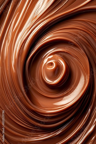 Decadent Chocolate Swirl Close-up Melting Rich Brown Temptation, Indulgent Dessert Delight photo