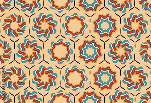 Pallet Fabric Pattern Retro Floral Waves: Colorful Geometric Textile Pattern