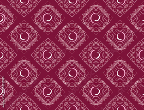 Circle fabric pattern Abstract Geometric Pattern with Lunar Circles on Maroon