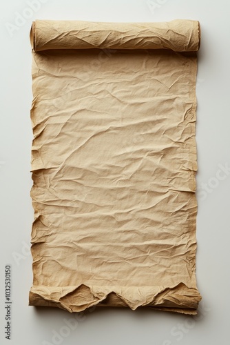 Vintage Rolled Parchment Paper - Antique Textured Scroll on White Background Nostalgic Historical Concept