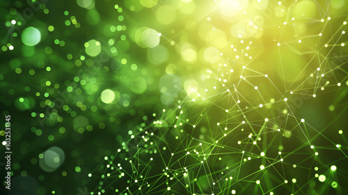 Green glow particle abstract background ,Light blurred of rainbow light glitter ,Abstract background Dot and connect line for cyber technology futuristic and network connection