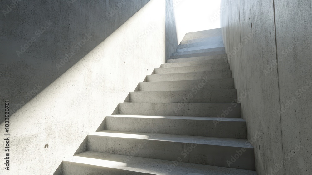 A staircase leading upwards, illuminated by natural light from above. A staircase leading upwards, illuminated by natural light from above.