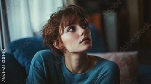 Woman sitting on couch