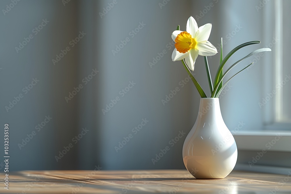 Elegant Daffodil in a Minimalist Vase Bathed in Soft Light Elegant Daffodil in a Minimalist Vase Bathed in Soft Light