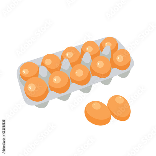 Egg carton box illustration, flat vector, isolated on a white background. Breakfast menu  photo