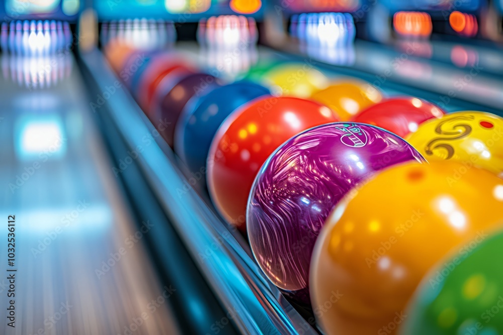 Naklejka premium Brightly Colored Bowling Balls on a Rack