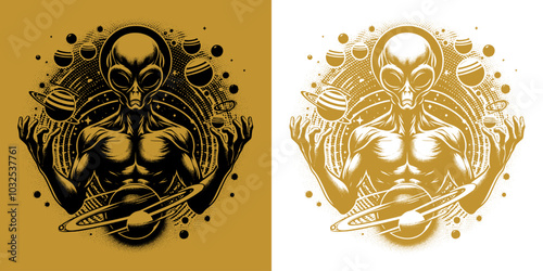 alien catch planet design vintage