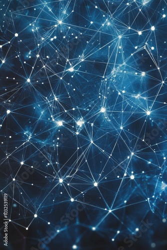 Abstract geometric pattern featuring blue tones and light against a dark back...