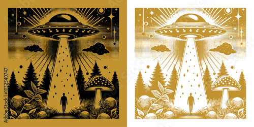 ufo catch a man in the night forest