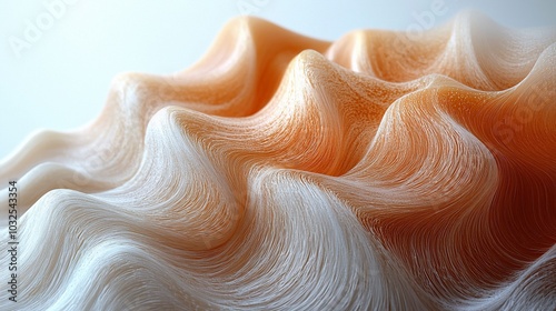 Abstract wave pattern with white and orange fibers.