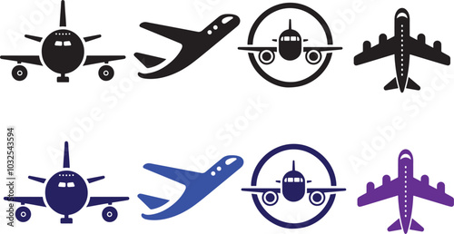 isplated Airplane Icon Vector Illustration set - Sleek and Modern airplane Silhouette Design for Travel Logo, Background, and Texture (EPS 10