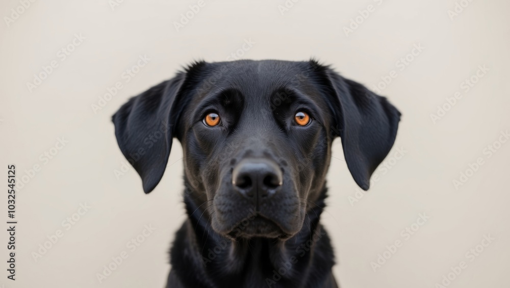 A tight shot of a black dog's face reveals its orange eyes. A tight shot of a black dog's face reveals its orange eyes.