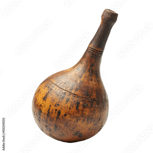 Isolated calabash gourd showcasing unique wooden texture and form against a clean transparent background, calabash isolated on transparent background