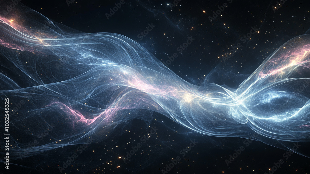 Abstract Cosmic Nebula Background with Glowing Waves and Stars Abstract Cosmic Nebula Background with Glowing Waves and Stars