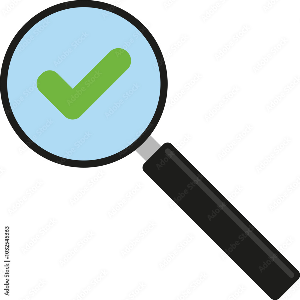 Magnifying glass with green check mark icon. Vector illustration. Magnifying glass with green check mark icon. Vector illustration.