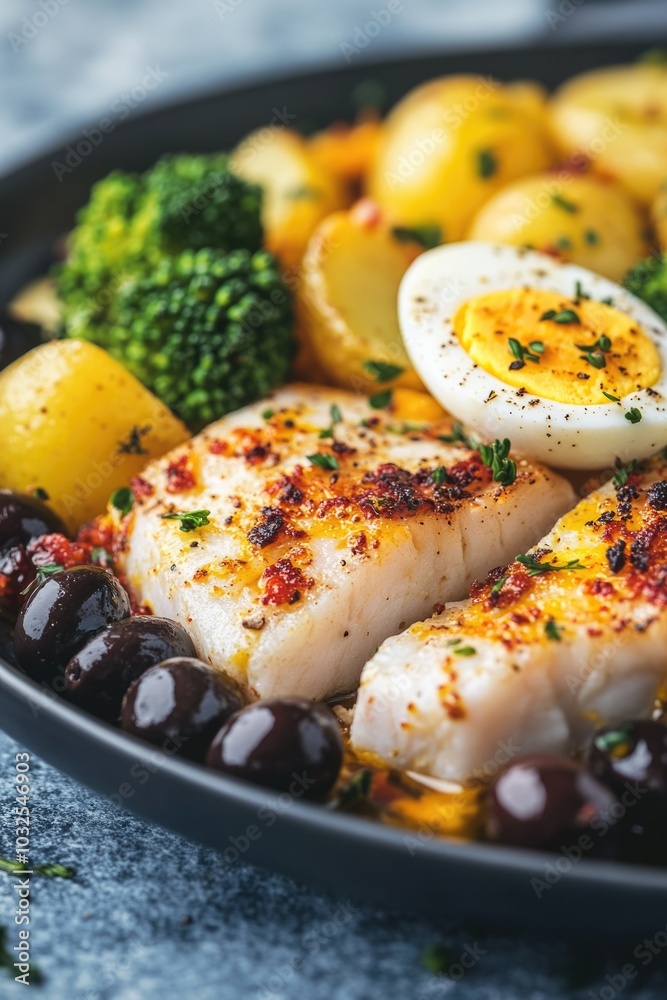 Fish plate with potatoes and broccoli Fish plate with potatoes and broccoli