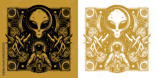 retro scary alien catch a astronaut design