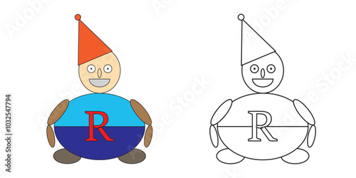 Robot clown. Coloring page. Development. Illustration