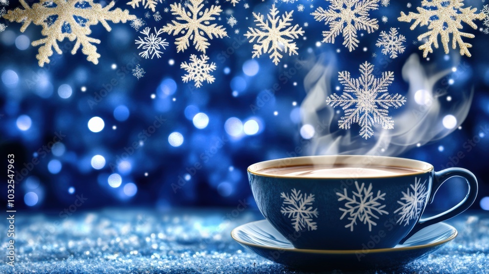 Fototapeta premium A cup of coffee with snowflakes on the side