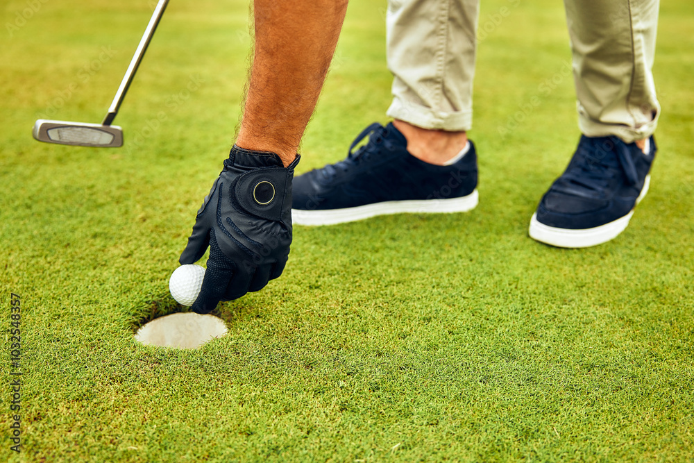 Obraz premium Preparing the Golf Swing While Standing Over the Putting Green Surface for Maximum Performance