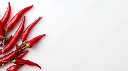 Fresh red chili peppers, white isolated background