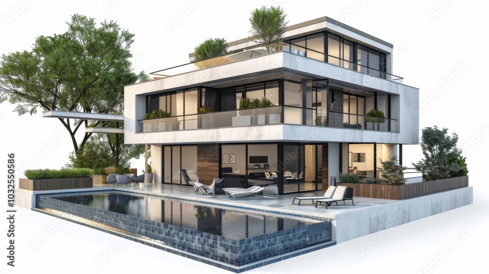 3d rendering of modern house by the river at morning, house, luxury, villa, modern, architecture, building, exterior, residential, property, designer 3d rendering of modern house by the river at morning, house, luxury, villa, modern, architecture, building, exterior, residential, property, designer