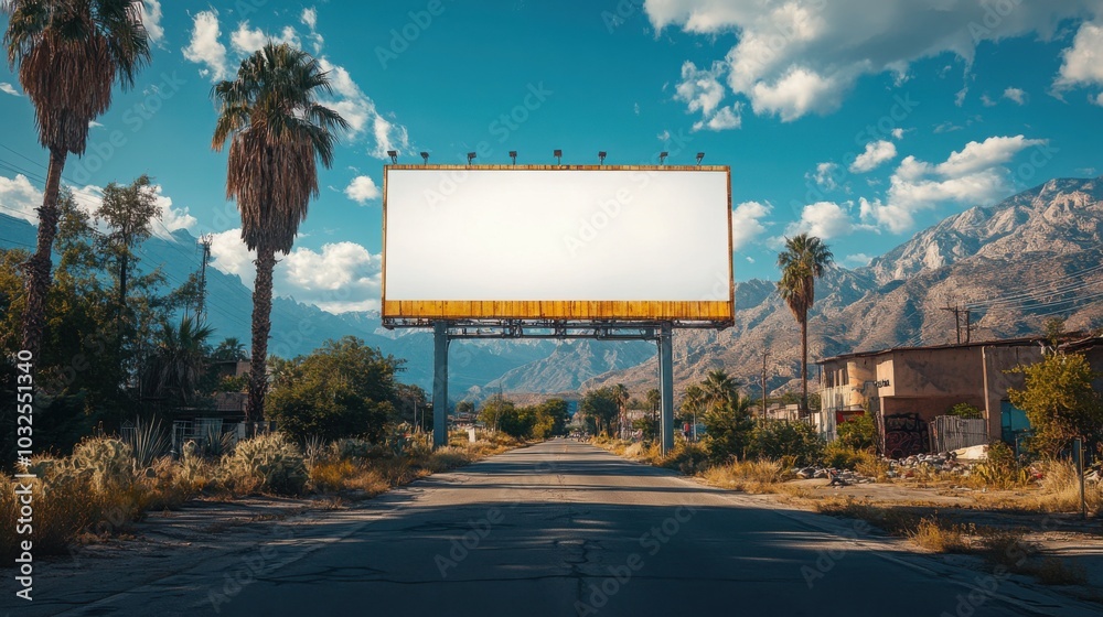 Prominent White Billboard on Roadside Ideal for Clean Outdoor Advertising
