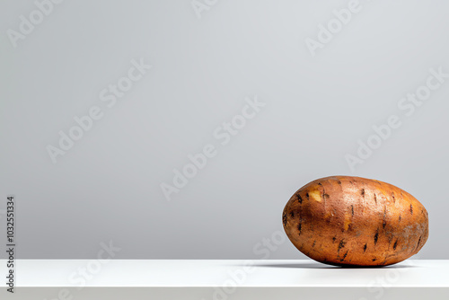 Raw sweet potato on a white table photo