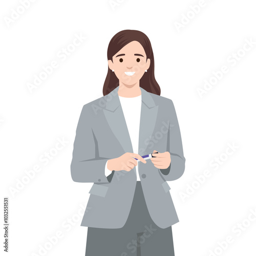 Elegant pretty business woman in formal clothes. Flat vector illustration isolated on white background