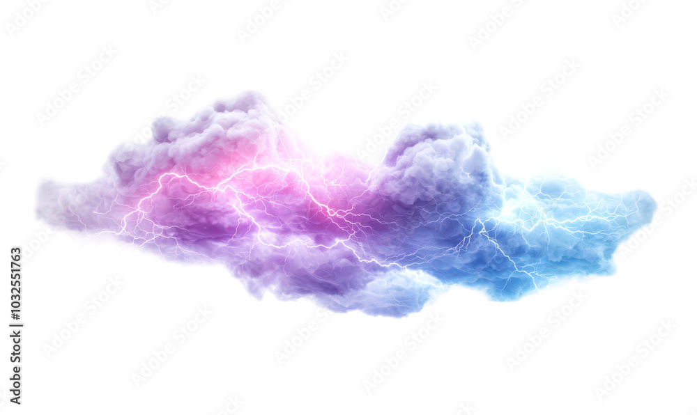 Fototapeta premium Abstract cloud formation with electric blue and purple hues isolate on transparent background, cutout, png