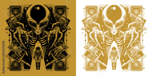 card from alien catch a astronaut design