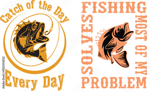 
illustration of a vintage concepts. For   T shirt design, emblems, labels, symbol, badge, icon, sticker on catching fish. Fish logo design vector template

