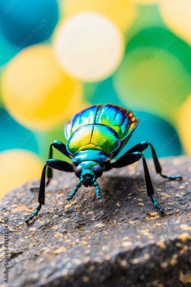 Naklejka premium A macro shot of a bug on a rock with a blurred foreground and background.