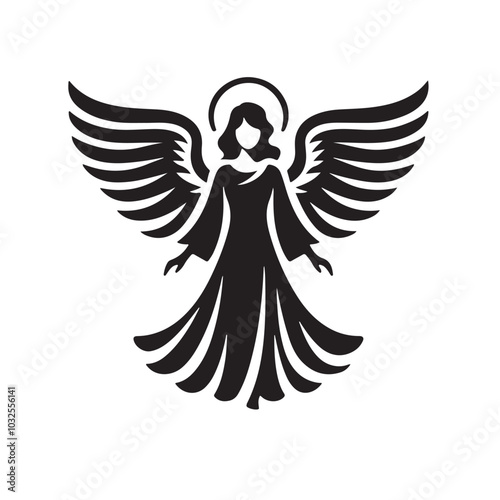 Black and White Angel Silhouette with Wings.eps