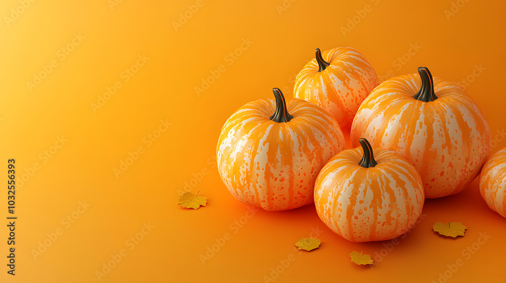 Decorative pumpkins on an orange background, created with Generative AI technology. Decorative pumpkins on an orange background, created with Generative AI technology.