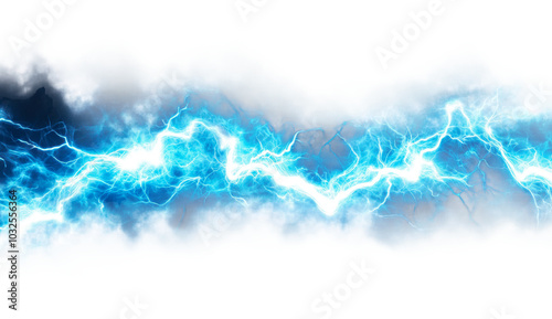 Lightning strikes illuminating the dark stormy sky isolated on transparent background