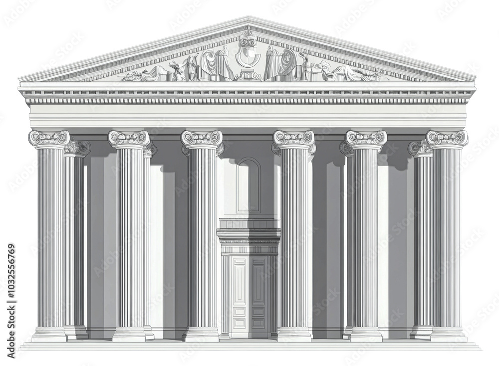 Obraz premium Grand classical temple architecture isolated on transparent background