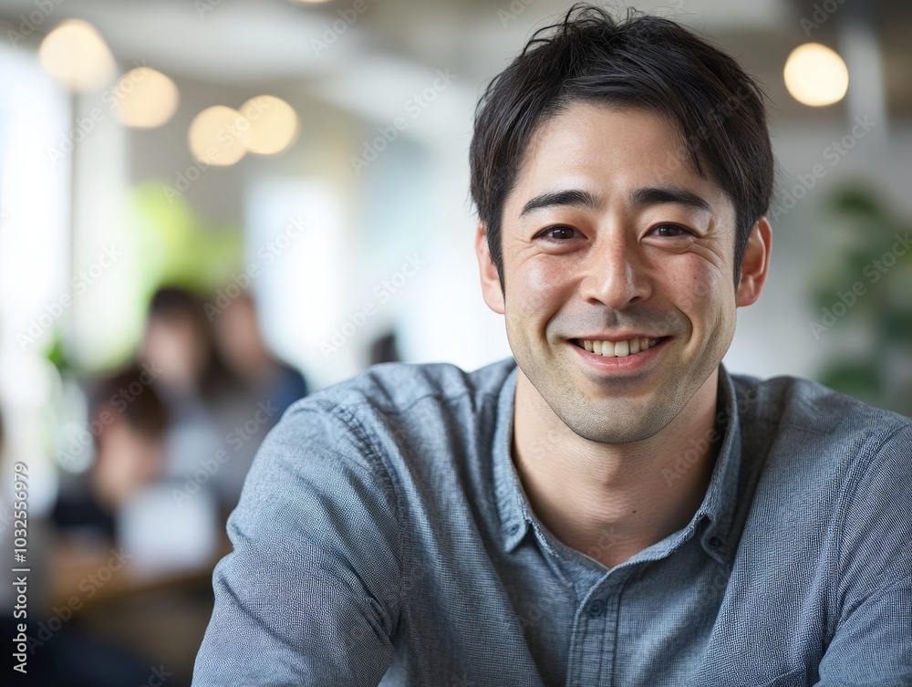 Happy Man Sitting in Modern Office Environment Happy Man Sitting in Modern Office Environment
