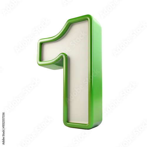 Green number 1 isolated on transparent background, 3D metallic style number