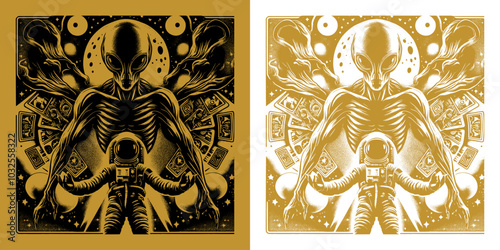power of astronaut and scary alien design