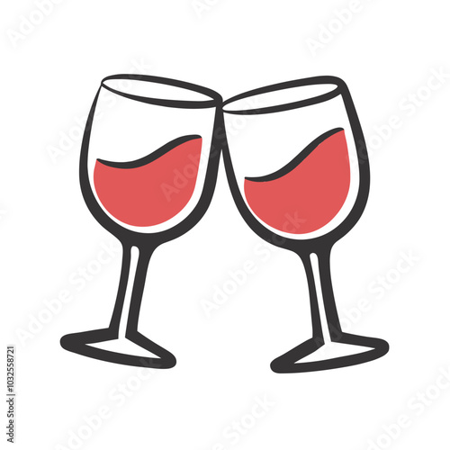 Clinking wine glasses illustration for Valentine’s Day celebration, romantic toast