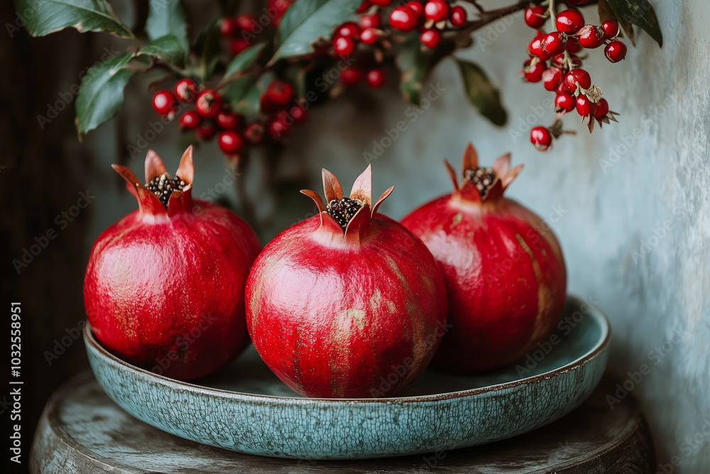 Pomegranates represent abundance and life in a rustic setting Pomegranates represent abundance and life in a rustic setting